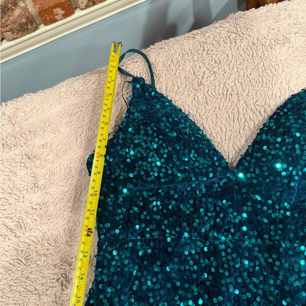 Baltic Born Teal Sequin V-Neck Mermaid Gown - Picture 11 of 12